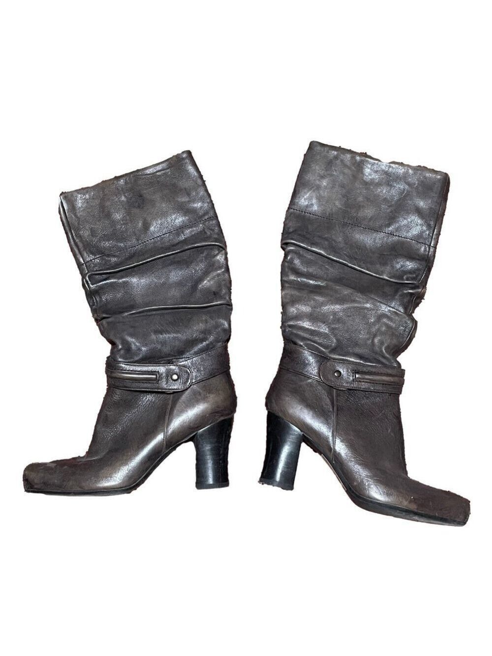 Biviel Brown Leather Slouchy Heeled Boots Size 6.5 / 37